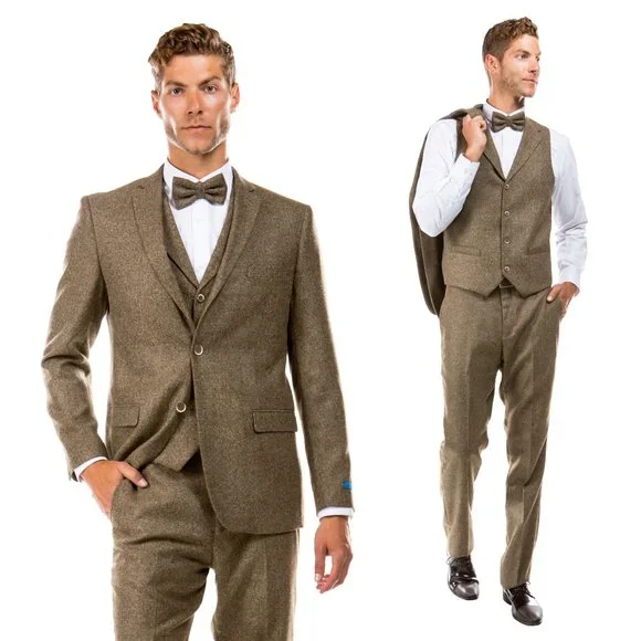 Hybrid Fit Classic Tweed Tan Mens Suit by Sean Alexander - Picture 4 of 7